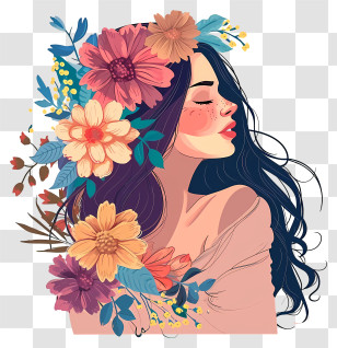 Vector Draw Character Design - Stylish Lady With Floral Design Transparent PNG
