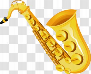 Baritone Saxophone Musical Instrument - Silhouette - Vector Hand Painted Gold Transparent PNG