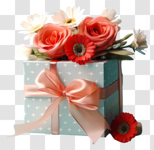 Gift Box - Decorative Flower Gift Box With Bow Transparent PNG