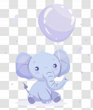 Baby Elephant - Light Blue Elephant With Purple Balloon Transparent PNG