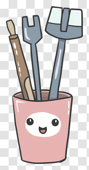 Pink Bucket - Cute Cup With Kitchen Utensils Transparent PNG