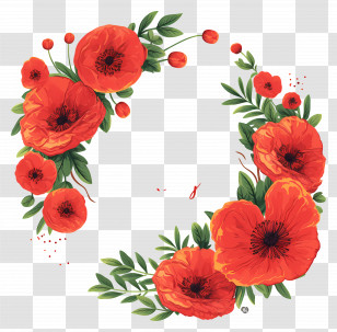 Anzac Day - Red Poppy Flower Wreath Decoration Illustration Transparent PNG