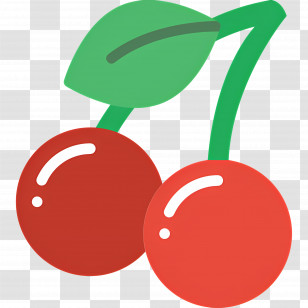Cherry - Bright Red Cherries With Green Leaf Transparent PNG