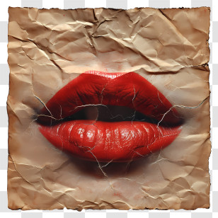 Red Lips - Red Lips On Wrinkled Brown Paper Art Transparent PNG