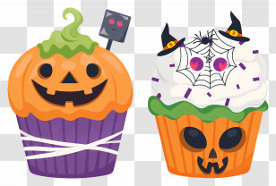 Halloween Cupcakes - Halloween-Themed Cupcakes With Pumpkin And Spiderweb Design Transparent PNG