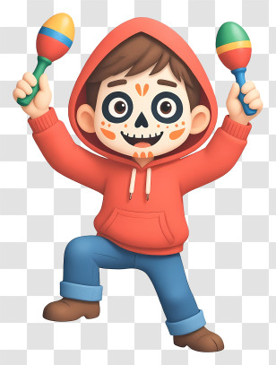 Día De Los Muertos Boy - Skull-faced Boy Dancing With Maracas Transparent PNG