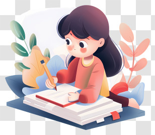 Little Girl Drawing - Girl Writing In A Notebook Transparent PNG