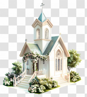 Wedding Church - White Wedding Church With Floral Decor Transparent PNG