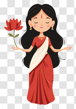 Lakshmi - Cute Cartoon Woman Holding Lotus Transparent PNG