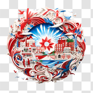 Costa Rica Independence Day - Colorful Cityscape Paper Art Transparent PNG