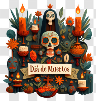 Dia De Muertos Text - Día De Muertos Altar With Skulls And Candles Transparent PNG