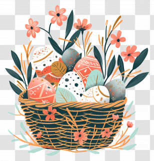 Easter Eggs - Beautiful Easter Egg Basket With Floral Motifs Transparent PNG
