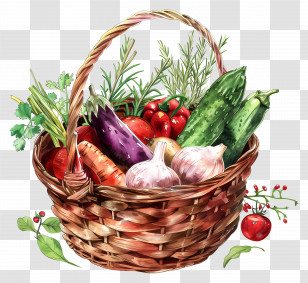 Basket With Vegetables - Basket Of Fresh Organic Vegetables Transparent PNG