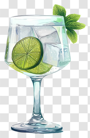 Gin Tonic Cocktail - Cocktail Glass With Lime Transparent PNG