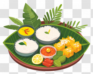 Indian Food - Traditional Meal Served On Banana Leaf Transparent PNG