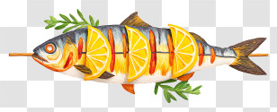 Grilled Fish On Skewer - Grilled Fish With Lemon Slices Transparent PNG