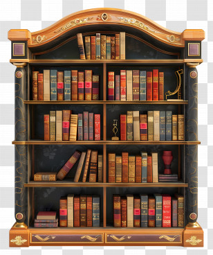 Bookcase - Ornate Bookshelf With Antique Touch Transparent PNG