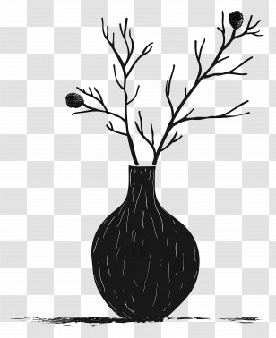 Black Vase - Black Minimalist Vase With Dry Branches Transparent PNG