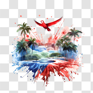 Costa Rica Independence Day - Tropical Scene With Bird And Palm Trees Transparent PNG