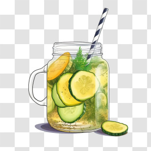 Lemonade Drink - Glass Jar Of Cucumber And Lemon Infusion Transparent PNG