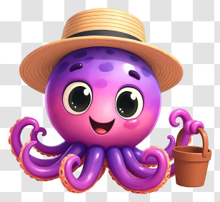 Octopus - Beach-ready Purple Octopus With Bucket Transparent PNG