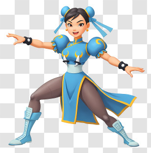 Chun Li - Dynamic Female Martial Artist In Blue Costume Transparent PNG