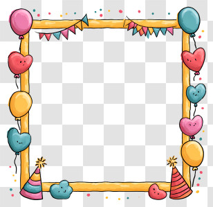 Party Border - Party Frame With Balloons And Hats Transparent PNG