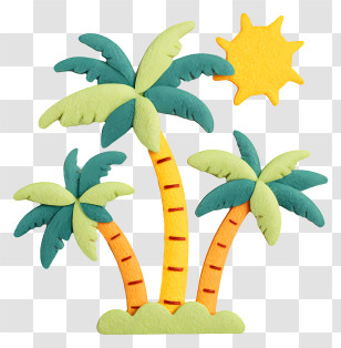 Summer Coconut Trees - Colorful Palm Trees With Sun Transparent PNG