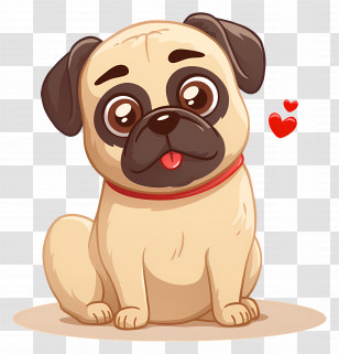Cute Pug Puppy - Cute Cartoon Pug With Hearts Transparent PNG
