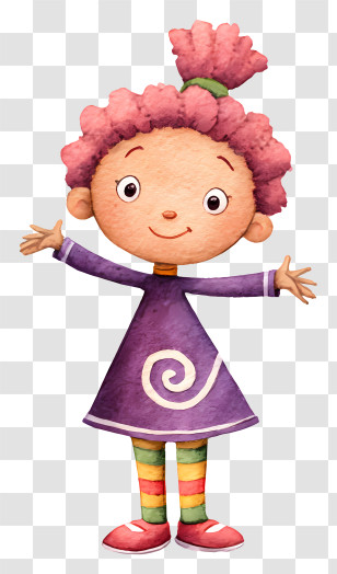 Pinky Dinky Doo - Cute Pink Curly-Haired Girl Illustration Transparent PNG