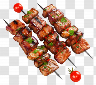 Meat Skewers - Grilled Skewers With Glazed Meat And Vegetables Transparent PNG