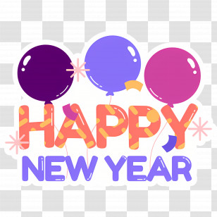 Happy New Year - Happy New Year Greeting With Colorful Balloons Transparent PNG