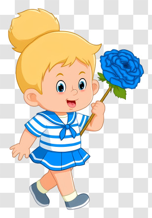 Little Girl Holding Roses - Happy Child With Blue Flower Transparent PNG
