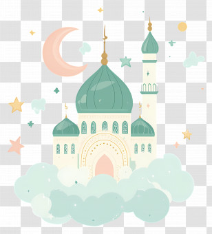 Masjid - Beautiful Mosque With Crescent Moon Transparent PNG
