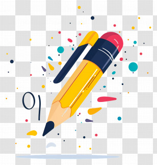 Colored Pencil - Colorful Pencil And Pen With Splashes Transparent PNG