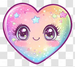 Kawaii Heart - Cute Kawaii Rainbow Heart With Stars Transparent PNG