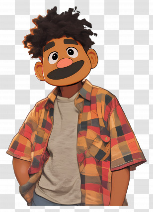 Tamir - Cartoon Boy Wearing A Colorful Plaid Shirt Transparent PNG