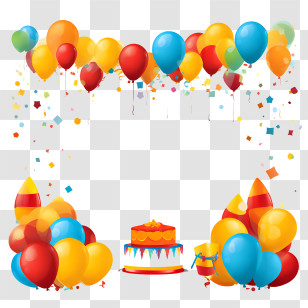 Birthday Frame - Colorful Balloons And Party Cake Illustration Transparent PNG