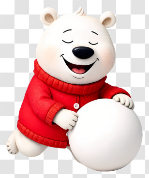 Cute Cartoon Polar Bear - Smiling White Bear With Snowball Transparent PNG