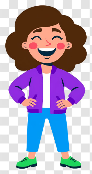 Woman Laughing - Cartoon Child Smiling In Purple Jacket Transparent PNG