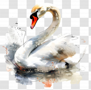 White Swan - Elegant Swan Illustration With Water Ripples Transparent PNG