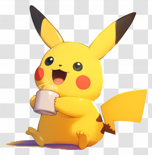 Pikachu - Pikachu Holding A Mug In Cartoon Style Transparent PNG
