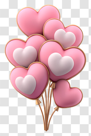 Heart Shaped Balloon Bunch - Heart Shaped Pink Balloons Transparent PNG