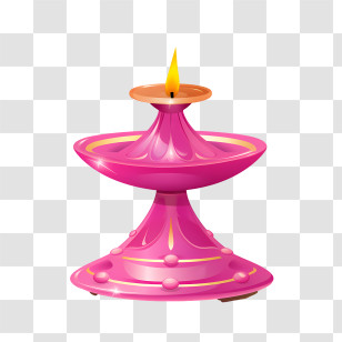 Deepavali - Pink Oil Lamp With Flame For Diwali Transparent PNG