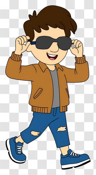 Cartoon Boy With Glasses - Boy With Sunglasses And Brown Jacket Transparent PNG