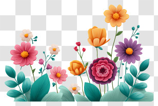 Floral Border Lineart - Colorful Flowers In Bloom Transparent PNG