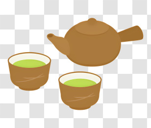 Food - Green Tea With Teapot And Cups Transparent PNG