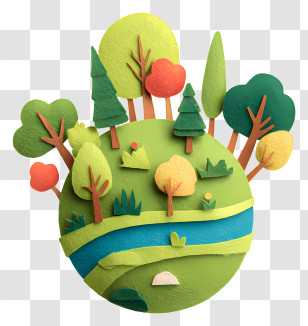 World Forestry Awareness - Green Earth With Trees And River Transparent PNG