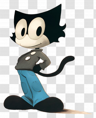 Felix The Cat - Black Cat Cartoon In Blue Jeans Transparent PNG