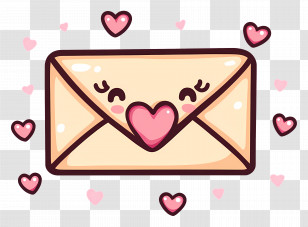 Love Mail - Cartoon Love Letter With Hearts And Smiling Envelope Transparent PNG